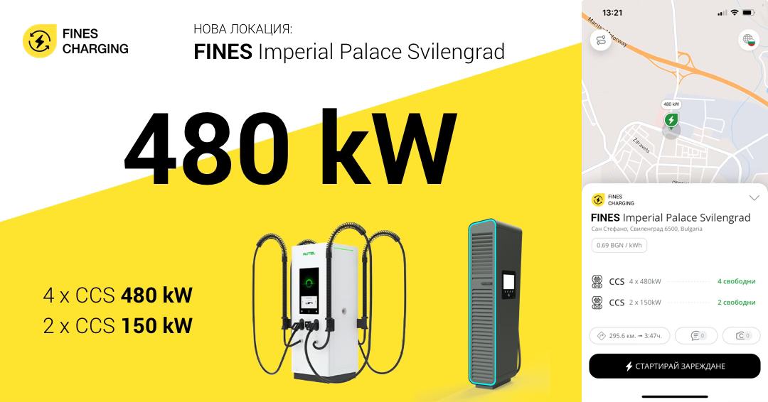 Първата 480kW станция в България в мрежата на Fines Charging