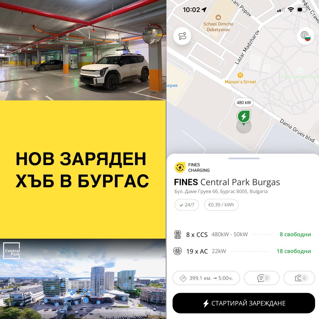 Нов заряден хъб на Fines Charging в Бургас с 27 точки на зареждане при Central Park Burgas
