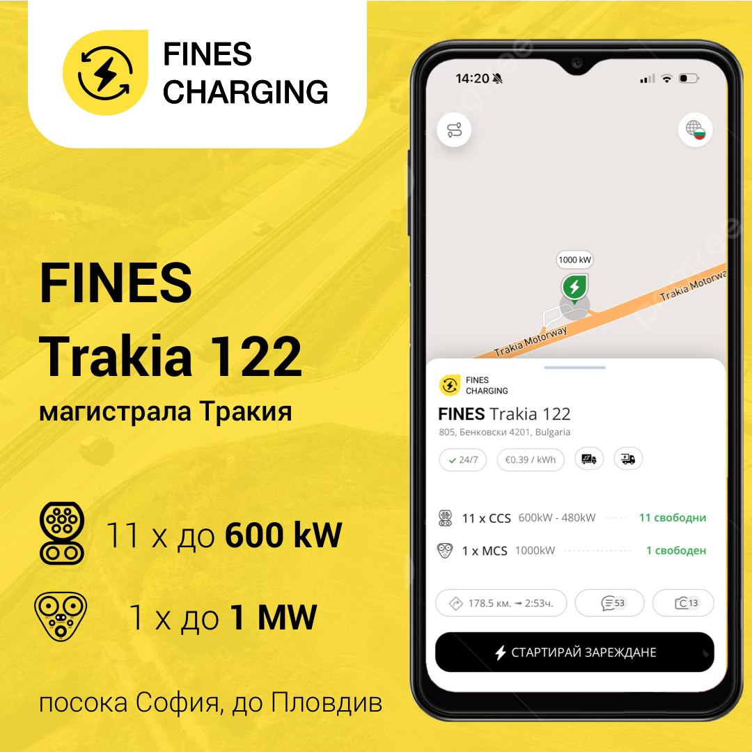 Fines Charging пуска втория в България мегаватов заряден хъб на магистрала Тракия край Пловдив
